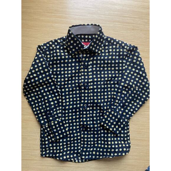 Elie Balleh Boys Button Front black/yellow/gold/white polka dot 2T wedding - Picture 1 of 3